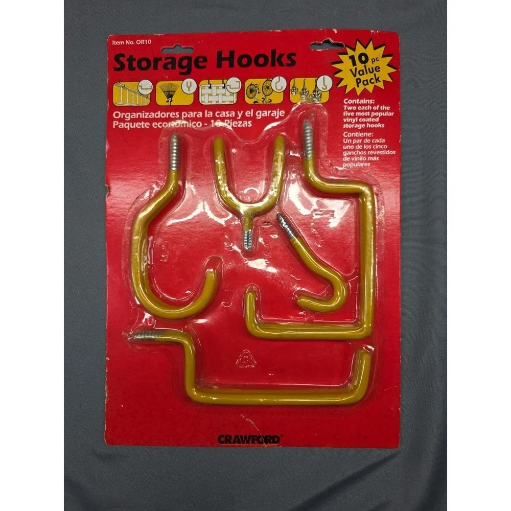 Crawford 10 Piece Yellow Vinyl Coated Gray Steel Assorted Hook New